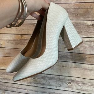 Kaari Blue Patricia Flared Heel Pump in White Snake